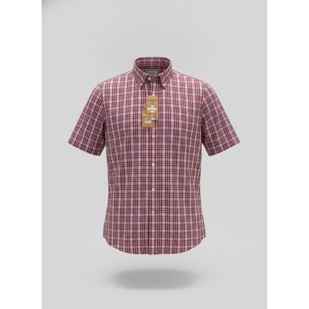 Dockers Mens Red Plaid No Wrinkle Short Sleeve Button Down Shirt Size M 85V266